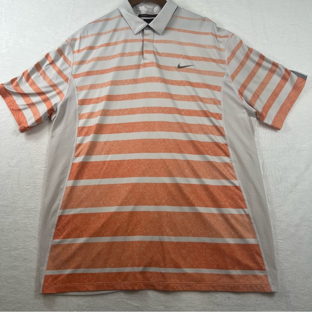 Nike Men's Orange Striped Polo Shirt by Tiger Woods size XL